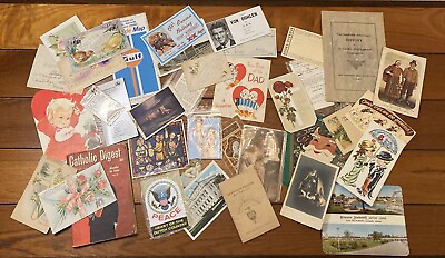 #ad Junk Journal Lot 32 Antique Vintage Paper Ephemera Greeting Postcards As Is $27.30
