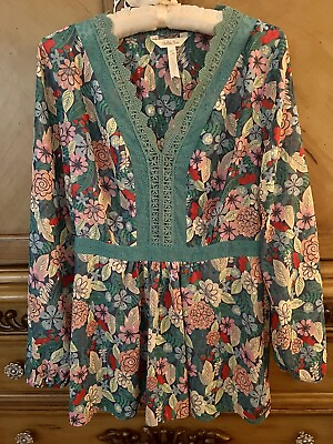 #ad Matilda Jane Top Pretty Bright Floral Embroidered M L Excellant Cond $24.95