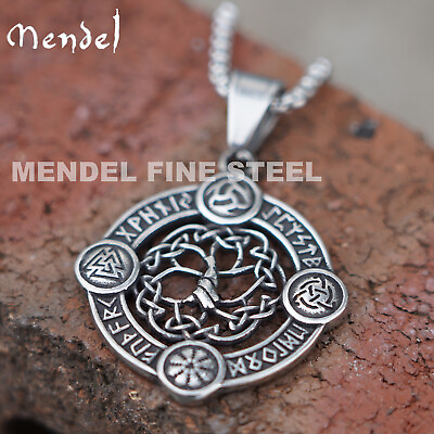 #ad MENDEL Mens Viking Rune Celtic Tree Of Life Pendant Necklace Stainless Steel Men $11.99