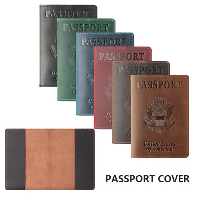 #ad Cowhide USA Passport Cover Holder Vaccine Card Men Wallet Case Travel Accessorie $22.21