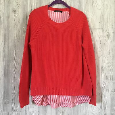 #ad Lauren Ralph Black Label Deco Coral Layered Look Striped Sweater Large $21.77
