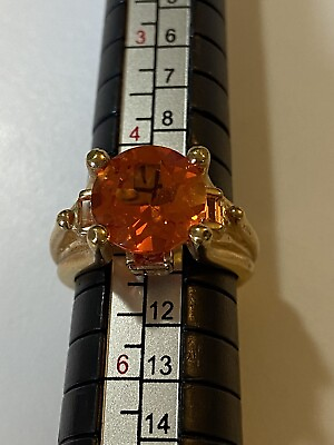#ad Beautiful Sterling Silver 925 Size 5 Ring Orange Gemstone #317 $18.00