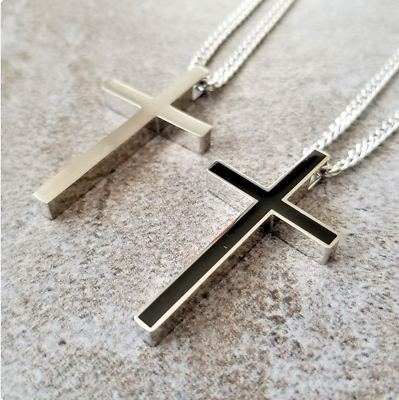 #ad SILVER or BLACK CROSS CRUCIFIX CHRISTIAN Pendant 925 Sterling 26quot; Necklace men $19.89
