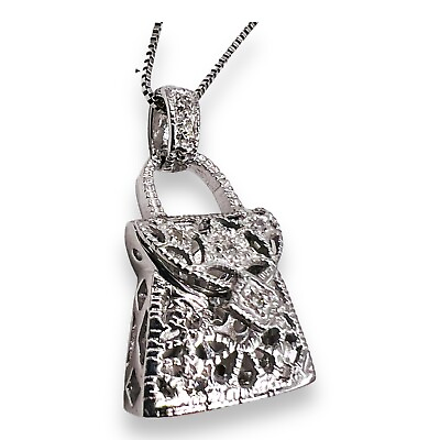 #ad 3D Purse Handbag Natural Diamond 14k White Gold Pendant Necklace 20quot; Box Chain $398.99