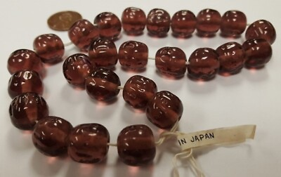 #ad 24 VINTAGE JAPANESE CHERRY BRAND GLASS AMETHYST 14mm. BAROQUE ROUND BEADS 4678T $6.74