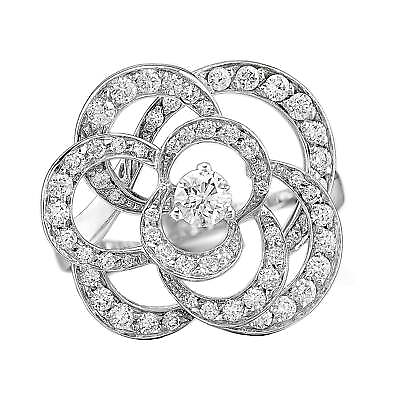 #ad Chanel Fil De Camellia Diamond White Gold Cocktail Ring 18k Brilliant Cut 5.50 $9378.00