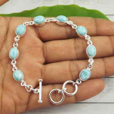 #ad 925 Sterling Silver Larimar Gemstone Beautiful Handmade Promise Bracelet R577 $13.59