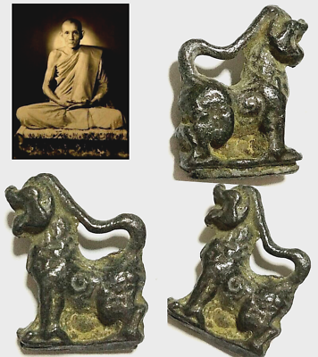 #ad thai Amulet LP Kuay Wat Kositaram Singha Pixiu Genuine Rare Old Lucky Pendant $63.00