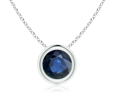 #ad 1.25 ct. Genuine Blue Sapphire Solitaire Bezel Pendant in Sterling Silver $46.00