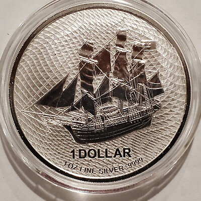 #ad 2023 1 oz .9999 Cook Islands Silver HMS Bounty 1$ Coin Mutiny Pirate Ship New $39.99