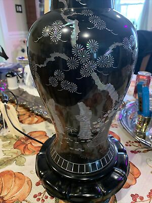 #ad Qing Kangxi YenYen Vase 21” Lacquered Mother Pearl Inlaid On Metal 34” Lamp $599.99