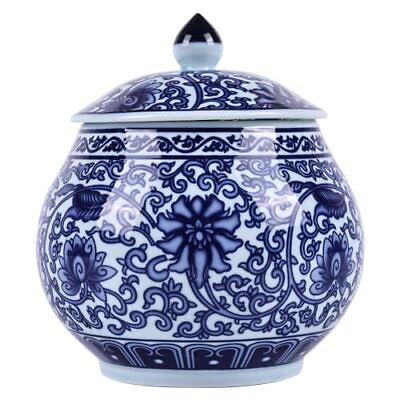 #ad Handcrafted Traditional Chinoiserie Blue and White Porcelain Ginger Jar with ... $29.70