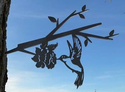 #ad Hummingbird and Flower Metal Art Made in USA Yard Garden Silhouette Art $28.00
