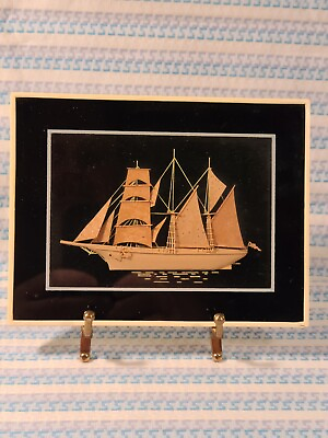 #ad Spanish Carved Cork Miniature 3D Ship Framed Picture Diorama 6 1 2quot; X 5quot; Unique $12.77