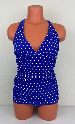 #ad Ralph Lauren Womens Dot Halter Skirted One Piece Swimsuit Blue Size 6 $34.99