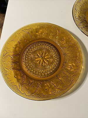 #ad 1940’s Indiana Daisy Amber Sandwich Glass Dinner Plate 10 3 8 in $12.50