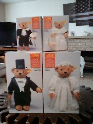 #ad MINT NEW STEIFF WEDDING SET ORIGINAL BOXES BRIDEGROOM RING BEARER FLOWER BEAR $380.00