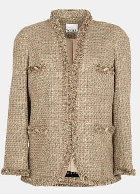 #ad NWT WEILL of Paris Women’s Sz 2 Tweed Long Sleeve Jacket Tan Metallic Gold $920 $329.95