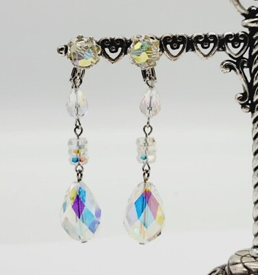 #ad VENDOME Chandelier Earrings Crystal Aurora Borealis AB Clip On Pat Pending 2.25quot; $73.12
