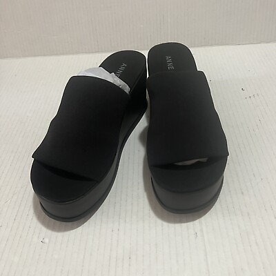 #ad Anne Klein Womens Wedge Sandals 7.5 Black Open Toe Platform Casual New $23.96