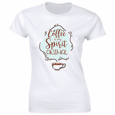 #ad Coffee Is My Spirit Animal with Cup Image White T Shirt for Women $15.49