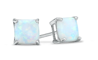 #ad 2.25 ctw. Square Opal Heart Basket set Stud Earrings in Solid Sterling Silver $41.00