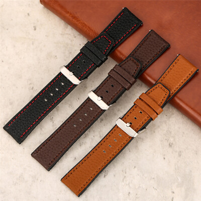 #ad Black Brown Coffee 20 22mm Leather Silicone Watch Band Replacement Bracelet AU $8.99