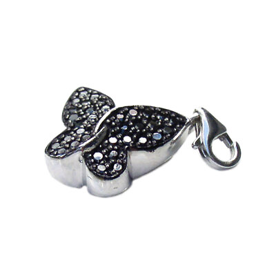 #ad Black Butterfly Bracelet Charm Sterling Silver amp; Cubic Zirconia Clip On Dangle $53.00