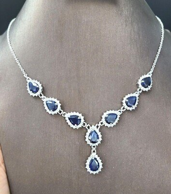 #ad DEAL 12.05TCW 100% GENUINE SAPPHIRE amp; DIAMOND LADIES NECKLACE IN 14K WHITE GOLD $3495.00
