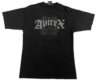 #ad Vintage Avirex Large Black Skull Barbwire Roses Rhinestone T Shirt Grunge Y2k $29.98