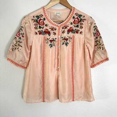 #ad Sundance Womens Isla Rose Modal and Silk Blouse PM Embroided Boho Chic Lined $26.24