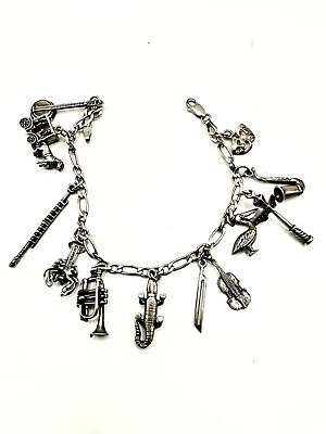 #ad Sterling Silver Vintage New Orleans Charm Bracelet W 11 Charms $30.00