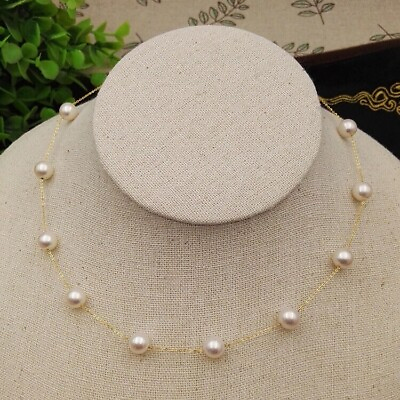 #ad Gorgeous 7 8 mm Simulated White round pearl necklace 925 Silver Gold Plated $162.34