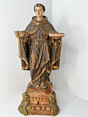 #ad Antique St Vincent Ferrer Statue Figurine Terracotta Clay Glass Eyes Icon 11” $649.99