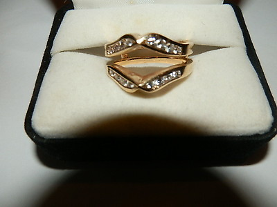 #ad 14K Double Ring Guard Yellow Gold 7.2 DWT Size 7 16 Diamonds .32 Carat $650.00