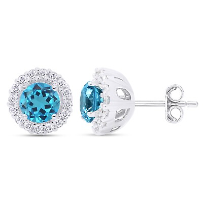 #ad 2.40ct Round Natural Diamond amp; Simulated Blue Topaz Jacket Stud Earrings Silver $252.99
