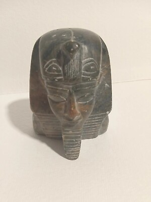 #ad Pharaoh Bust Statue Egyptian King Ancient Egypt Soapstone $29.99