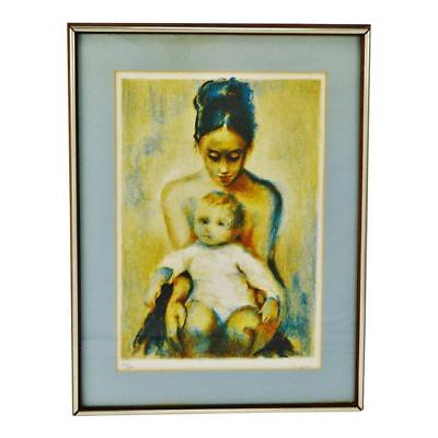 #ad Vintage Lithograph of Mother and Child with COA Signed $1295.00