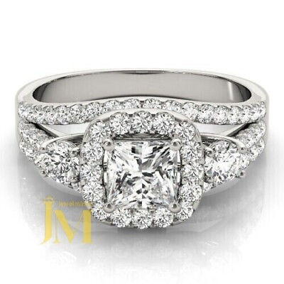 #ad 2.50 CT Princess Cut Moissanite Bridal Set Engagement Ring 14K Solid White Gold $231.42