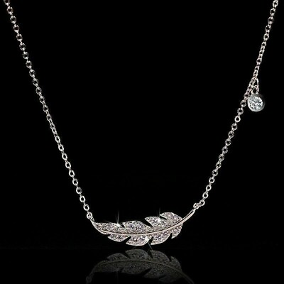 #ad 2 CT Round Simulated Diamond Women Leaf Pendant Necklace 14K White Gold Plated $143.99