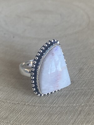 #ad White Agate Ring Size S 1 2 Sterling Silver 925 Plated Vintage Boho Irregular GBP 11.80