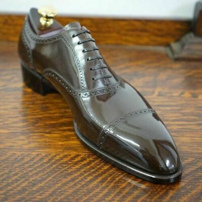 #ad Bespoke Handcrafted Brown Leather Oxford Toe cap Lace Up Gentlemen Shoes $179.99
