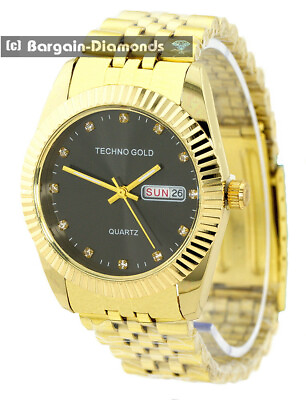 #ad Ladies Gold Black Clubbing Business Watch Black Dial Gold Bezel 8quot; Bracelet $19.95