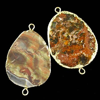 #ad 2Pcs Wrapped Natural Blossom Agate Teardrop Connector Pendant Bead G37409 $11.61