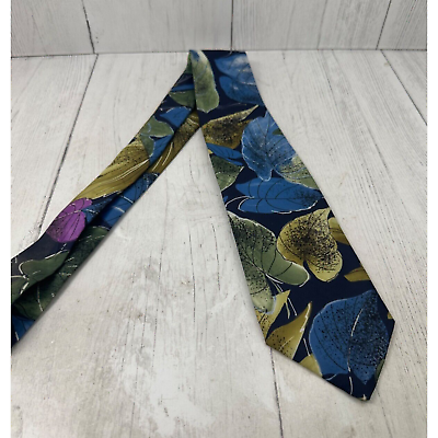 #ad Adams Row Vintage Tie Leaves Botanical Blue Green $5.00