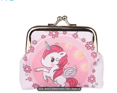 #ad Girls Cute Pink Cartoon Wing Unicorn Flowers Coin Purse Mini Wallet Party Favor $3.25
