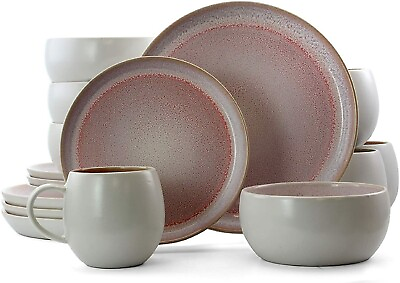 #ad Elama 16pc Mocha Muave Round Luxury Stoneware Dinnerware Complete Set for 4 $102.39