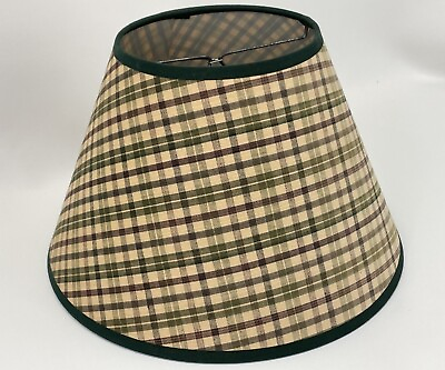 Vtg Country Farmhouse Lamp Shade Burgundy Beige Green Plaid 12quot; Clip on Rustic $34.99