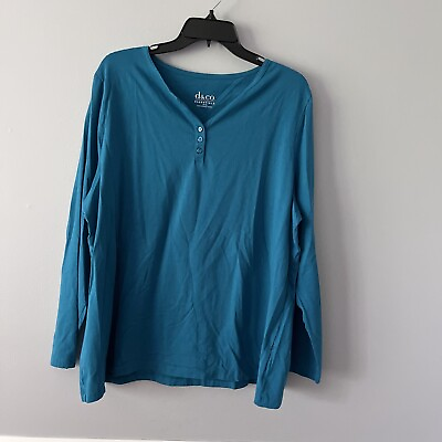 #ad D amp; Co. Essentials Shirt Top Women Size XL Green Long Sleeve Cotton Henley $5.00