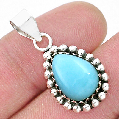 #ad Hand Carved 4.98cts Natural Blue Larimar Pear 925 Silver Pendant Jewelry U53867 $14.39